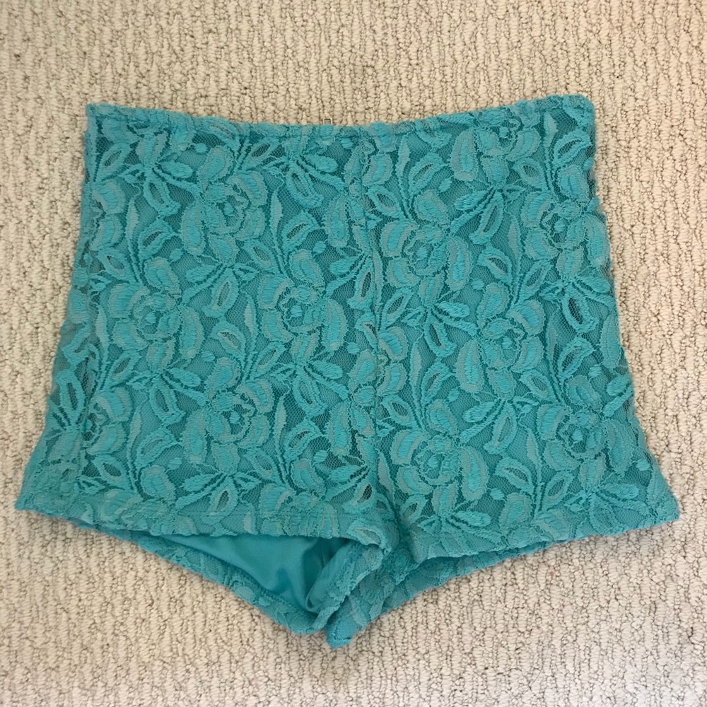 Lace High Waisted Teal Shorts Charlotte Russe